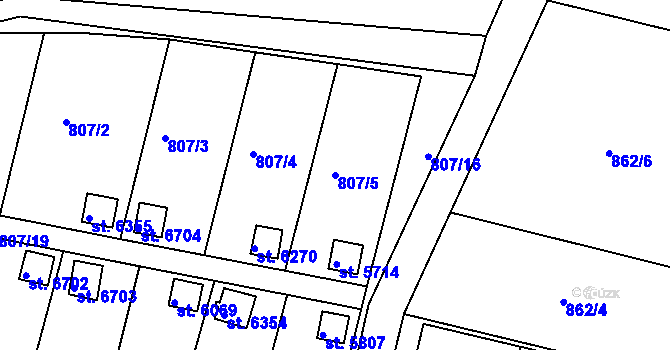 Parcela st. 807/5 v KÚ Třebíč, Katastrální mapa