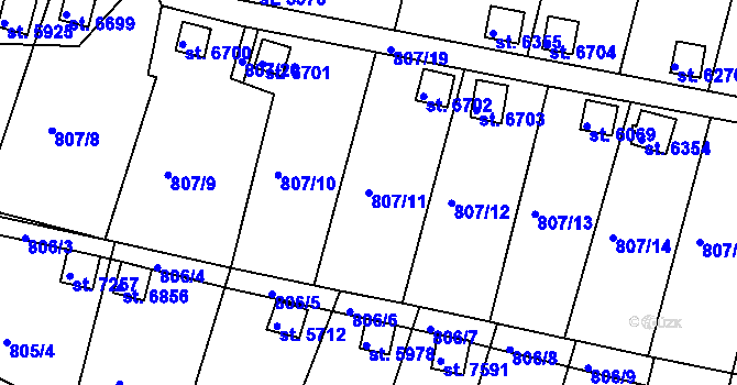 Parcela st. 807/11 v KÚ Třebíč, Katastrální mapa