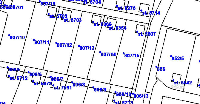 Parcela st. 807/14 v KÚ Třebíč, Katastrální mapa