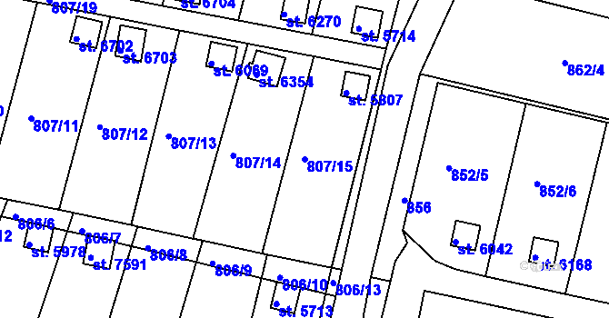 Parcela st. 807/15 v KÚ Třebíč, Katastrální mapa