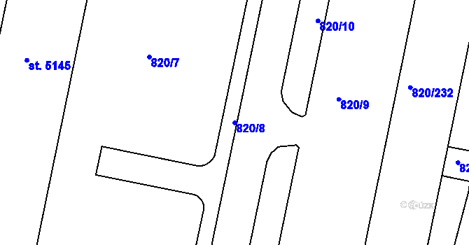Parcela st. 820/8 v KÚ Třebíč, Katastrální mapa