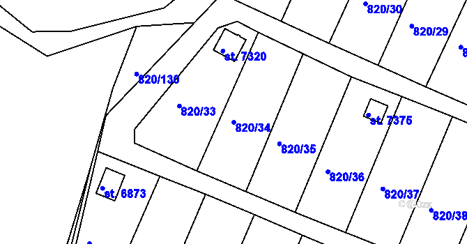 Parcela st. 820/34 v KÚ Třebíč, Katastrální mapa