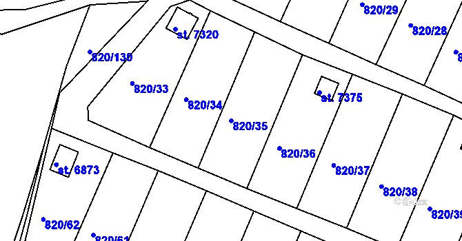 Parcela st. 820/35 v KÚ Třebíč, Katastrální mapa