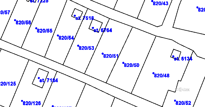 Parcela st. 820/51 v KÚ Třebíč, Katastrální mapa