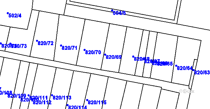 Parcela st. 820/69 v KÚ Třebíč, Katastrální mapa