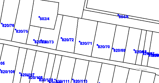 Parcela st. 820/71 v KÚ Třebíč, Katastrální mapa