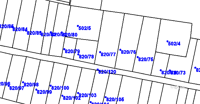 Parcela st. 820/77 v KÚ Třebíč, Katastrální mapa