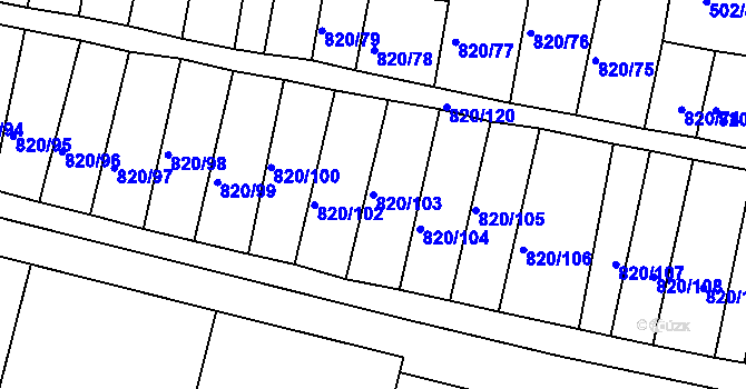 Parcela st. 820/103 v KÚ Třebíč, Katastrální mapa