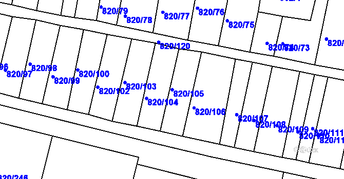 Parcela st. 820/105 v KÚ Třebíč, Katastrální mapa
