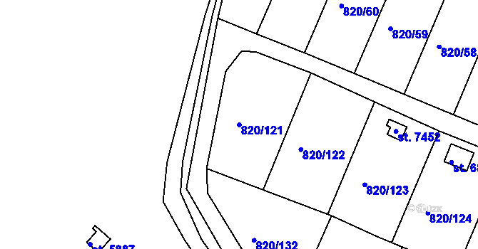 Parcela st. 820/121 v KÚ Třebíč, Katastrální mapa
