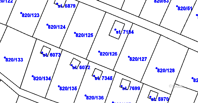 Parcela st. 820/126 v KÚ Třebíč, Katastrální mapa