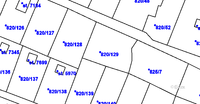 Parcela st. 820/129 v KÚ Třebíč, Katastrální mapa