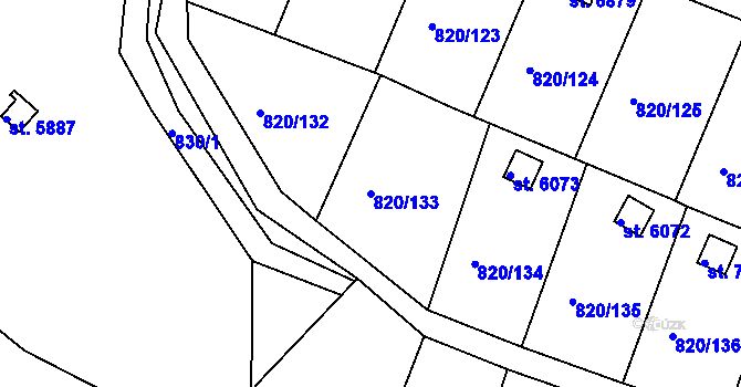 Parcela st. 820/133 v KÚ Třebíč, Katastrální mapa