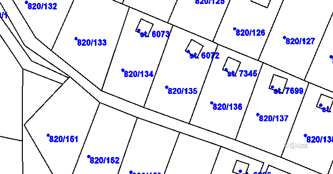 Parcela st. 820/135 v KÚ Třebíč, Katastrální mapa
