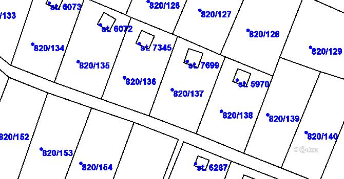 Parcela st. 820/137 v KÚ Třebíč, Katastrální mapa