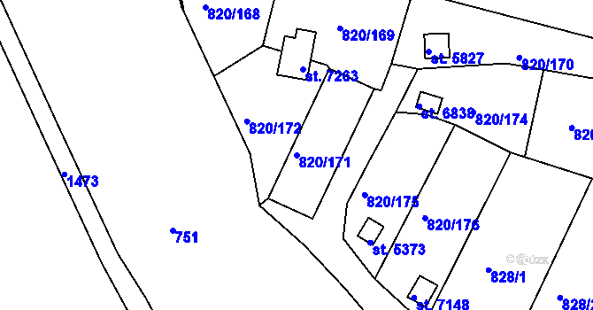 Parcela st. 820/171 v KÚ Třebíč, Katastrální mapa