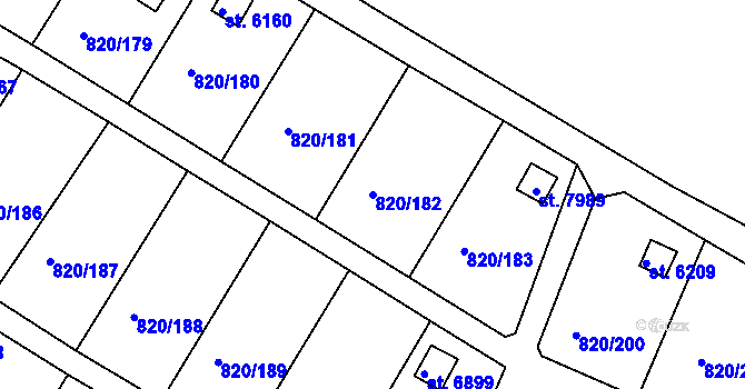 Parcela st. 820/182 v KÚ Třebíč, Katastrální mapa