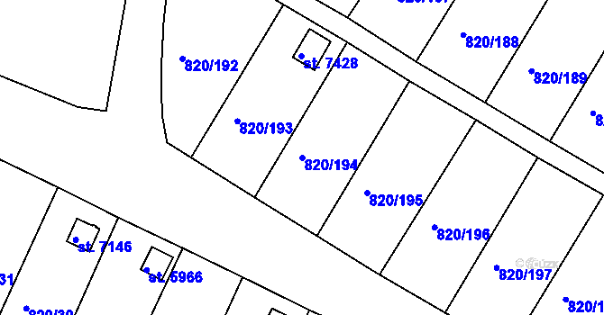 Parcela st. 820/194 v KÚ Třebíč, Katastrální mapa