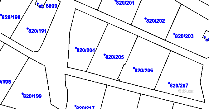 Parcela st. 820/205 v KÚ Třebíč, Katastrální mapa