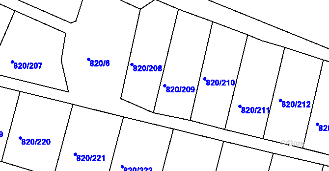Parcela st. 820/209 v KÚ Třebíč, Katastrální mapa