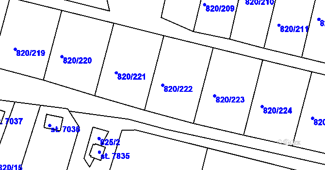 Parcela st. 820/222 v KÚ Třebíč, Katastrální mapa
