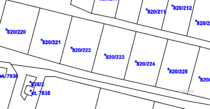 Parcela st. 820/223 v KÚ Třebíč, Katastrální mapa