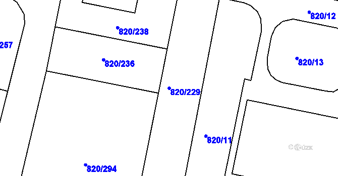 Parcela st. 820/229 v KÚ Třebíč, Katastrální mapa