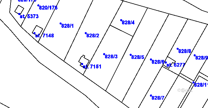 Parcela st. 828/3 v KÚ Třebíč, Katastrální mapa