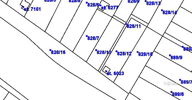 Parcela st. 828/10 v KÚ Třebíč, Katastrální mapa