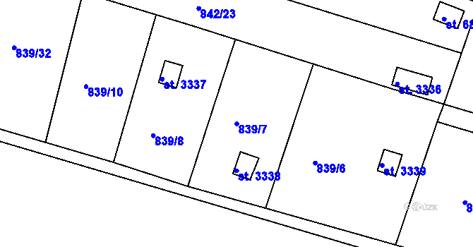 Parcela st. 839/7 v KÚ Třebíč, Katastrální mapa