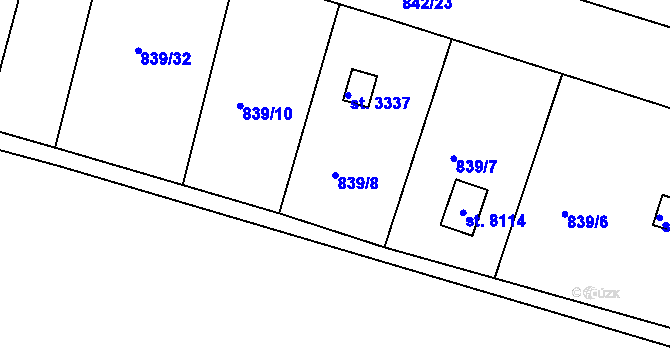 Parcela st. 839/8 v KÚ Třebíč, Katastrální mapa