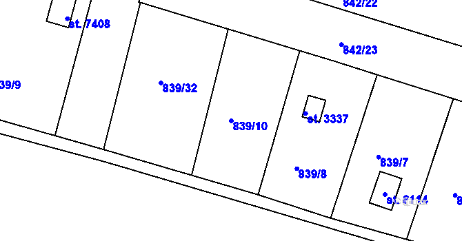 Parcela st. 839/10 v KÚ Třebíč, Katastrální mapa