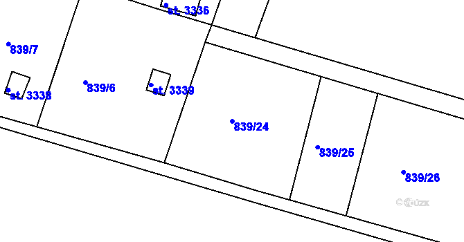 Parcela st. 839/24 v KÚ Třebíč, Katastrální mapa
