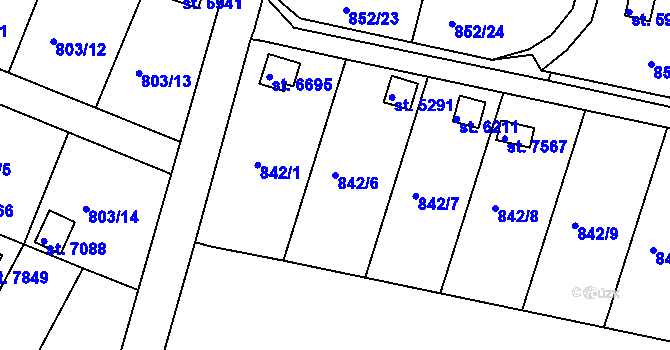 Parcela st. 842/6 v KÚ Třebíč, Katastrální mapa