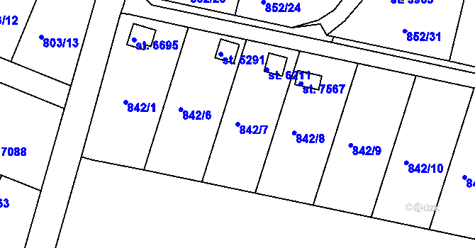 Parcela st. 842/7 v KÚ Třebíč, Katastrální mapa