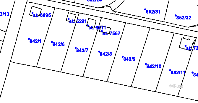 Parcela st. 842/8 v KÚ Třebíč, Katastrální mapa