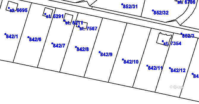 Parcela st. 842/9 v KÚ Třebíč, Katastrální mapa