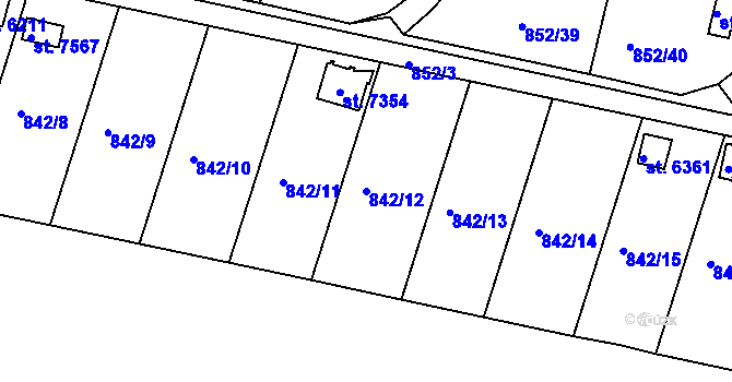 Parcela st. 842/12 v KÚ Třebíč, Katastrální mapa