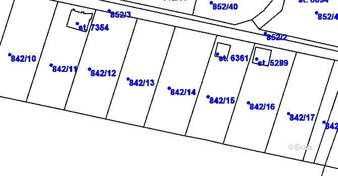 Parcela st. 842/14 v KÚ Třebíč, Katastrální mapa