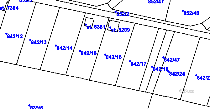 Parcela st. 842/16 v KÚ Třebíč, Katastrální mapa