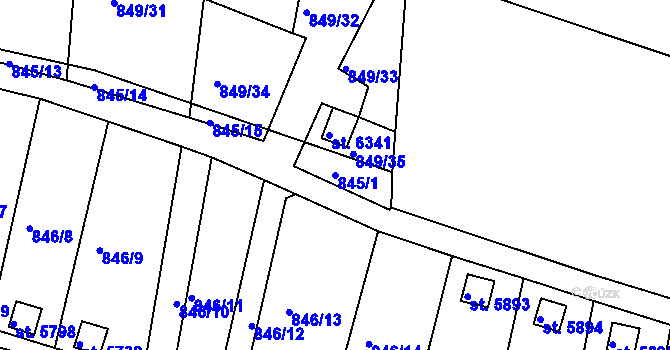 Parcela st. 845/1 v KÚ Třebíč, Katastrální mapa