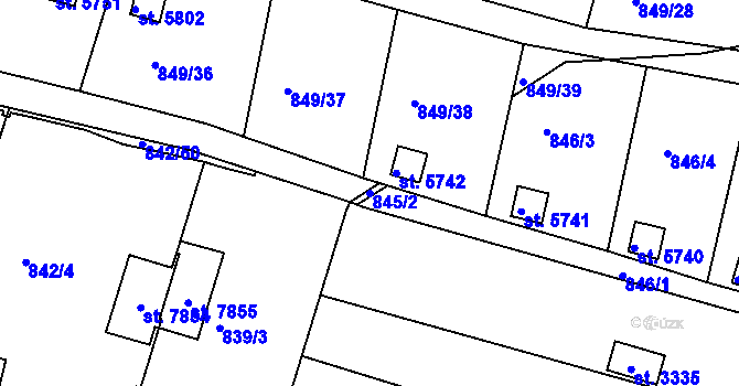 Parcela st. 845/2 v KÚ Třebíč, Katastrální mapa