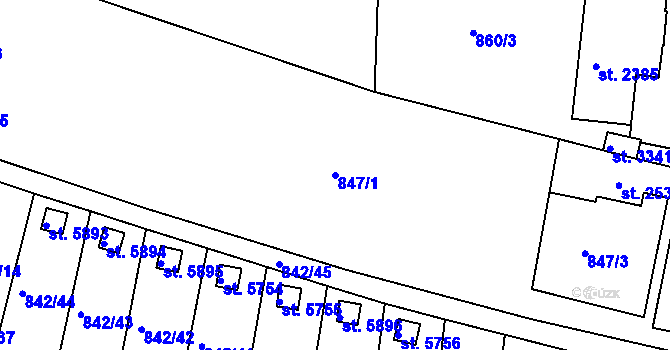 Parcela st. 847/1 v KÚ Třebíč, Katastrální mapa