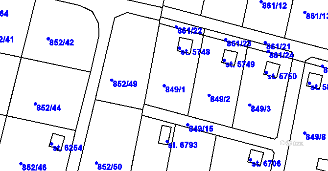 Parcela st. 849/1 v KÚ Třebíč, Katastrální mapa