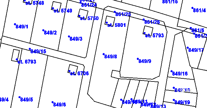 Parcela st. 849/8 v KÚ Třebíč, Katastrální mapa