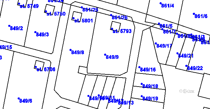 Parcela st. 849/9 v KÚ Třebíč, Katastrální mapa