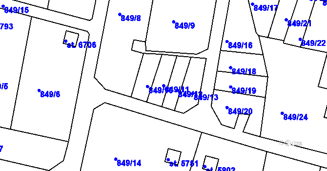 Parcela st. 849/11 v KÚ Třebíč, Katastrální mapa