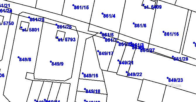 Parcela st. 849/17 v KÚ Třebíč, Katastrální mapa