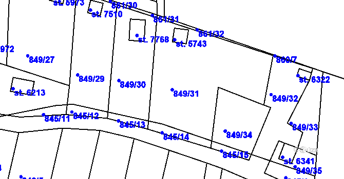 Parcela st. 849/31 v KÚ Třebíč, Katastrální mapa