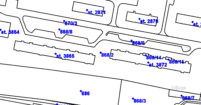 Parcela st. 868/2 v KÚ Třebíč, Katastrální mapa